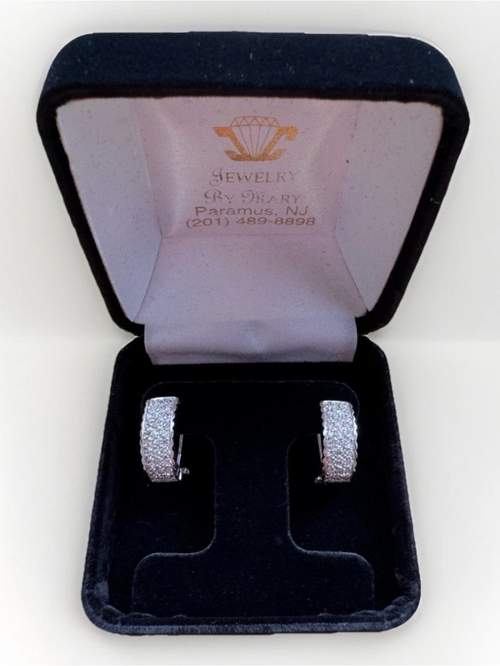 Vintage Jewelry By Mary 925 Sterling Silver Multi-Row Pavé Huggie Hoop Earrings
